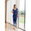 imageEkouaer Womens Capri Pajama Set Short Sleeve Top and Pants 2 Piece Sleepwear Floral Print Ladies Pjs SetsDeep Blue