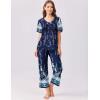 imageEkouaer Womens Capri Pajama Set Short Sleeve Top and Pants 2 Piece Sleepwear Floral Print Ladies Pjs SetsDeep Blue
