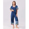 imageEkouaer Womens Capri Pajama Set Short Sleeve Top and Pants 2 Piece Sleepwear Floral Print Ladies Pjs SetsNavy Blue