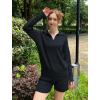 imageEkouaer Womens Pajama Set 2 Piece Knit Set Casual Lounge Set V Neck Pj Set Pullover and Shorts SweaterBlack