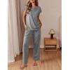 imageEkouaer Womens Pajama Sets Cap Sleeve Sleepwear Tops and Long Pants Comfy Pjs 2 Piece Lounge Set with Pockets SXXLLight Grey