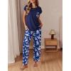 imageEkouaer Womens Pajama Sets Cap Sleeve Sleepwear Tops and Long Pants Comfy Pjs 2 Piece Lounge Set with Pockets SXXLNavy Blue Flamingo