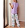 imageEkouaer Womens Pajama Sets Cap Sleeve Sleepwear Tops and Long Pants Comfy Pjs 2 Piece Lounge Set with Pockets SXXLPurple Flower