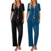 imageEkouaer 2 PackWomens Pajamas Short Sleeve Pjs Notch Collar Button Up Loungewear Cozy Sleepwear SetsBlack Blue