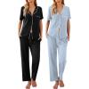 imageEkouaer 2 PackWomens Pajamas Short Sleeve Pjs Notch Collar Button Up Loungewear Cozy Sleepwear SetsBlackblue Stars