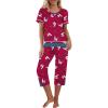 imageEkouaer Capri Pajama Sets for Women Short Sleeve Tops Sleepwear Sleep Sets Pjs Sets Soft Two Piece Loungewear SetsRose Red Sheep