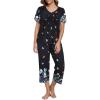 imageEkouaer Womens Capri Pajama Set Short Sleeve Top and Pants 2 Piece Sleepwear Floral Print Ladies Pjs SetsBlack Butterfly