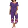 imageEkouaer Womens Capri Pajama Set Short Sleeve Top and Pants 2 Piece Sleepwear Floral Print Ladies Pjs SetsPurple