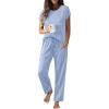 imageEkouaer Womens Pajama Sets Cap Sleeve Sleepwear Tops and Long Pants Comfy Pjs 2 Piece Lounge Set with Pockets SXXLLight Blue