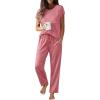 imageEkouaer Womens Pajama Sets Cap Sleeve Sleepwear Tops and Long Pants Comfy Pjs 2 Piece Lounge Set with Pockets SXXLPurple Red