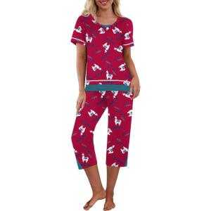 imageEkouaer Capri Pajama Sets for Women Short Sleeve Tops Sleepwear Sleep Sets Pjs Sets Soft Two Piece Loungewear SetsRose Red Sheep
