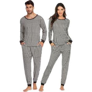 imageEkouaer Pajamas for Couple Matching Pjs Long Sleeve Plaid Sleepwear Soft Loungewear with Pockets SXXLPattern1black Plaid