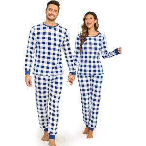 imageEkouaer Pajamas for Couple Matching Pjs Long Sleeve Plaid Sleepwear Soft Loungewear with Pockets SXXLPattern6blue Plaid