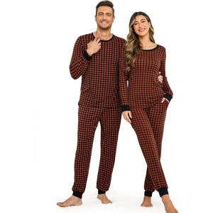 imageEkouaer Pajamas for Couple Matching Pjs Long Sleeve Plaid Sleepwear Soft Loungewear with Pockets SXXLPattern7caramel Plaid