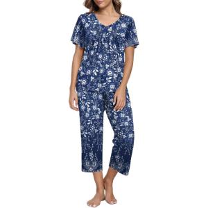 imageEkouaer Womens Capri Pajama Set Short Sleeve Top and Pants 2 Piece Sleepwear Floral Print Ladies Pjs SetsBlue Flower