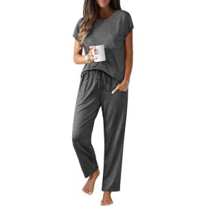 imageEkouaer Womens Pajama Sets Cap Sleeve Sleepwear Tops and Long Pants Comfy Pjs 2 Piece Lounge Set with Pockets SXXLDark Grey