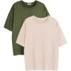 imageEkouaer 2 Pack Womens Pajama Tops Short Sleeve Oversized T Shirts Summer Spring Tops 2025 Basic Casual Tee Top SXXLArmy GreenBeige