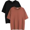 imageEkouaer 2 Pack Womens Pajama Tops Short Sleeve Oversized T Shirts Summer Spring Tops 2025 Basic Casual Tee Top SXXLBlackCamel