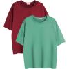 imageEkouaer 2 Pack Womens Pajama Tops Short Sleeve Oversized T Shirts Summer Spring Tops 2025 Basic Casual Tee Top SXXLLight GreenWine Red
