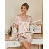 imageEkouaer Silk Pajamas for Women Short Sleeve Satin Sleepwear Soft 2 Piece Pjs Shorts Set LoungewearSXXChampagne