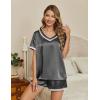 imageEkouaer Silk Pajamas for Women Short Sleeve Satin Sleepwear Soft 2 Piece Pjs Shorts Set LoungewearSXXDark Grey