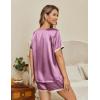 imageEkouaer Silk Pajamas for Women Short Sleeve Satin Sleepwear Soft 2 Piece Pjs Shorts Set LoungewearSXXDark Pink