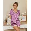 imageEkouaer Silk Pajamas for Women Short Sleeve Satin Sleepwear Soft 2 Piece Pjs Shorts Set LoungewearSXXDark Pink