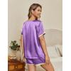 imageEkouaer Silk Pajamas for Women Short Sleeve Satin Sleepwear Soft 2 Piece Pjs Shorts Set LoungewearSXXLavender