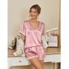 imageEkouaer Silk Pajamas for Women Short Sleeve Satin Sleepwear Soft 2 Piece Pjs Shorts Set LoungewearSXXLight Pink