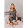 imageEkouaer Womens Pajamas Short Sleeve Summer Pj Set V Neck 2 Piece Loungewear Sleepwear SXXLBrown