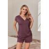 imageEkouaer Womens Pajamas Short Sleeve Summer Pj Set V Neck 2 Piece Loungewear Sleepwear SXXLBurgundy