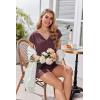 imageEkouaer Womens Pajamas Short Sleeve Summer Pj Set V Neck 2 Piece Loungewear Sleepwear SXXLBurgundy