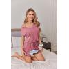 imageEkouaer Womens Pajamas Short Sleeve Summer Pj Set V Neck 2 Piece Loungewear Sleepwear SXXLDark Red