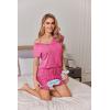 imageEkouaer Womens Pajamas Short Sleeve Summer Pj Set V Neck 2 Piece Loungewear Sleepwear SXXLPeach Pink