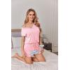 imageEkouaer Womens Pajamas Short Sleeve Summer Pj Set V Neck 2 Piece Loungewear Sleepwear SXXLPink
