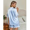 imageEkouaer Womens Satin Pajamas Cute Ruffle Sleeve Printed Sleepwear Button Down Silk Pjs SetBlue White Stripes