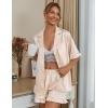 imageEkouaer Womens Satin Pajamas Cute Ruffle Sleeve Printed Sleepwear Button Down Silk Pjs SetChampagne Stripes