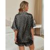 imageEkouaer Womens Satin Pajamas Cute Ruffle Sleeve Printed Sleepwear Button Down Silk Pjs SetGray Leopard