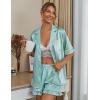 imageEkouaer Womens Satin Pajamas Cute Ruffle Sleeve Printed Sleepwear Button Down Silk Pjs SetGreen White Stripes