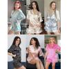 imageEkouaer Womens Satin Pajamas Cute Ruffle Sleeve Printed Sleepwear Button Down Silk Pjs SetGreen White Stripes