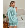 imageEkouaer Womens Satin Pajamas Cute Ruffle Sleeve Printed Sleepwear Button Down Silk Pjs SetGreen White Stripes