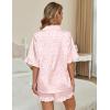 imageEkouaer Womens Satin Pajamas Cute Ruffle Sleeve Printed Sleepwear Button Down Silk Pjs SetLight Pink Leopard