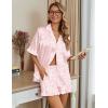 imageEkouaer Womens Satin Pajamas Cute Ruffle Sleeve Printed Sleepwear Button Down Silk Pjs SetLight Pink Leopard