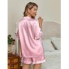 imageEkouaer Womens Satin Pajamas Cute Ruffle Sleeve Printed Sleepwear Button Down Silk Pjs SetPink White Stripes