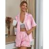 imageEkouaer Womens Satin Pajamas Cute Ruffle Sleeve Printed Sleepwear Button Down Silk Pjs SetPink White Stripes