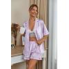 imageEkouaer Womens Satin Pajamas Cute Ruffle Sleeve Printed Sleepwear Button Down Silk Pjs SetPurple White Stripes