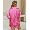 imageEkouaer Womens Satin Pajamas Cute Ruffle Sleeve Printed Sleepwear Button Down Silk Pjs SetRose Pink Leopard