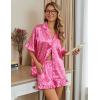 imageEkouaer Womens Satin Pajamas Cute Ruffle Sleeve Printed Sleepwear Button Down Silk Pjs SetRose Pink Leopard