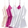 imageEkouaer 3 Pack Womens Silk Satin Tank Top V Neck Camisole Cami Spaghetti Strap Top Loose Sleeveless Blouses Tank ShirtWhiteChampagneRose Red