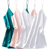 imageEkouaer 3 Pack Womens Silk Satin Tank Top V Neck Camisole Cami Spaghetti Strap Top Loose Sleeveless Blouses Tank ShirtWhitePinkDark Green